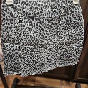 Umgee Gray Leopard Mini Skirt with Frayed Hem